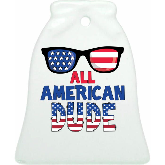 All American Dude 4th Of July Ceramic Bell Ornament