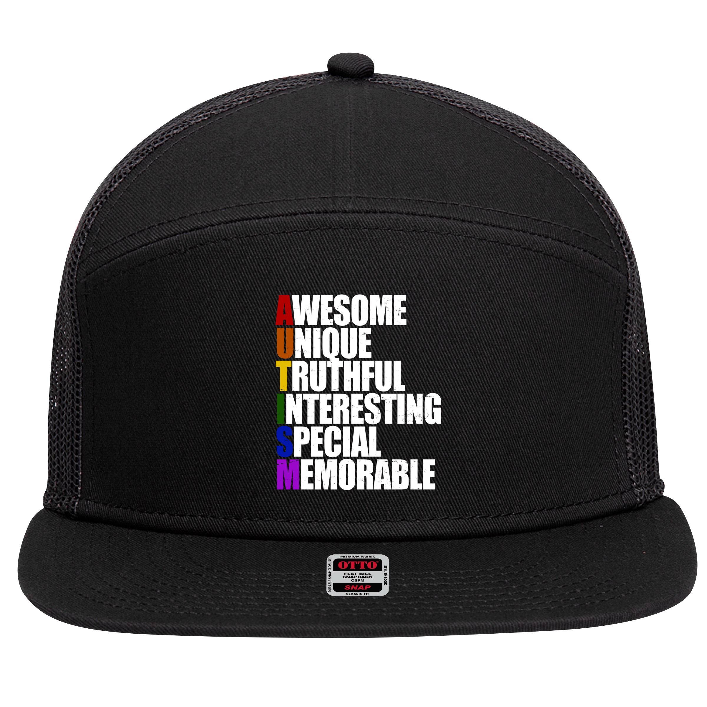 Autism Awareness Defined Quote 7 Panel Mesh Trucker Snapback Hat