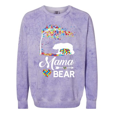 Autism Awareness Day Mama Bear Support Autistic Autism Mom Great Gift Colorblast Crewneck Sweatshirt