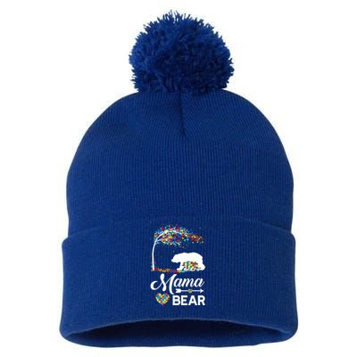 Autism Awareness Day Mama Bear Support Autistic Autism Mom Great Gift Pom Pom 12in Knit Beanie