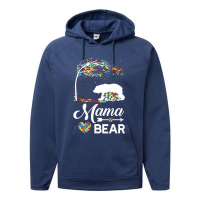 Autism Awareness Day Mama Bear Support Autistic Autism Mom Great Gift Performance Fleece Hoodie