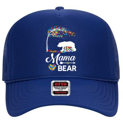 Autism Awareness Day Mama Bear Support Autistic Autism Mom Great Gift High Crown Mesh Back Trucker Hat