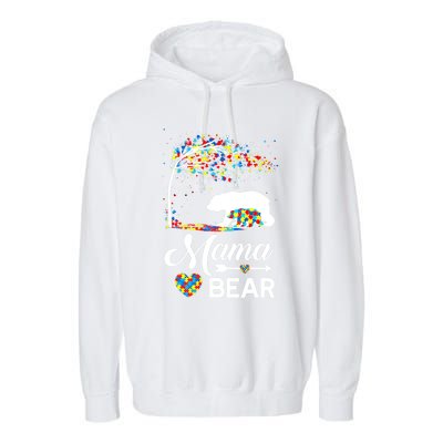 Autism Awareness Day Mama Bear Support Autistic Autism Mom Great Gift Garment-Dyed Fleece Hoodie