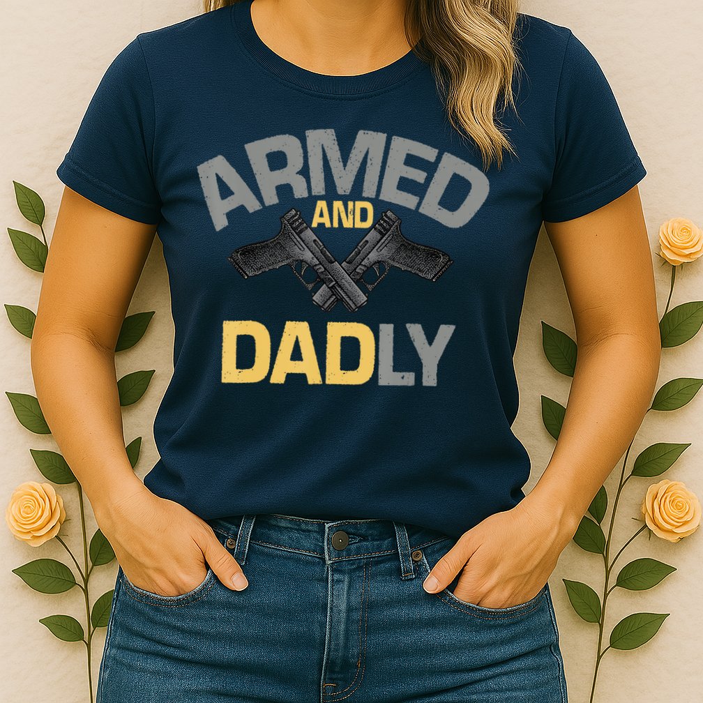 Armed And Dadly Funny Deadly Father Gifts For Fathers Day Womens T-Shirt
