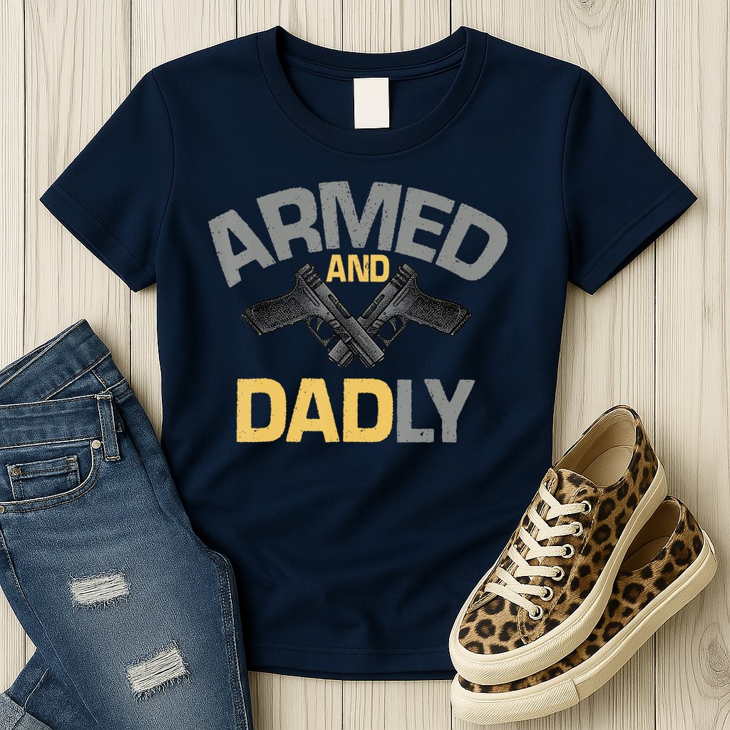 Armed And Dadly Funny Deadly Father Gifts For Fathers Day Womens T-Shirt