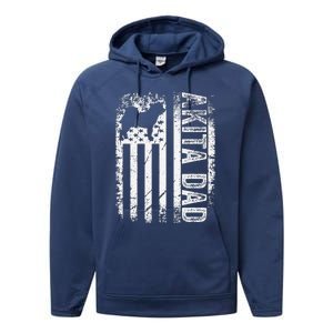 American Akita Dad Us Flag Dog Performance Fleece Hoodie