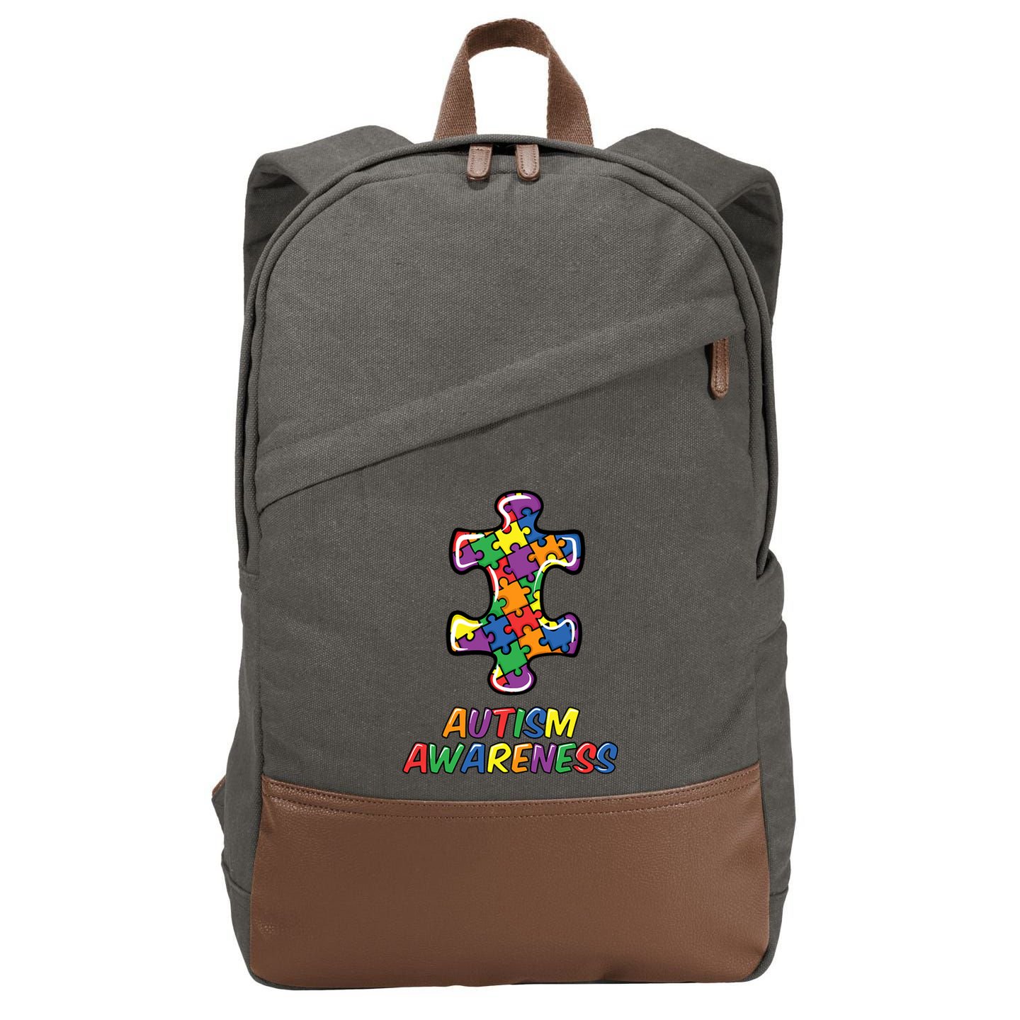 Autism Awareness Day Puzzle Proud Support Month Gift Cotton Canvas Backpack
