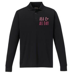 Aba All Day Autism Psychology Behavior Analyst Gift Performance Long Sleeve Polo