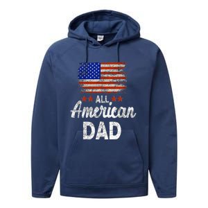 All American Dad July 4th America Flag Patriot Usa Performance Fleece Hoodie