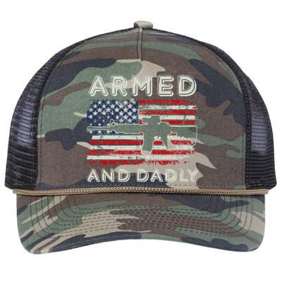 Armed And Dadly Funny Deadly Father Gift For Father's Day Retro Rope Trucker Hat Cap