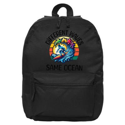 Autism Awareness Different Waves Same Ocean Surf 16 in Basic Backpack