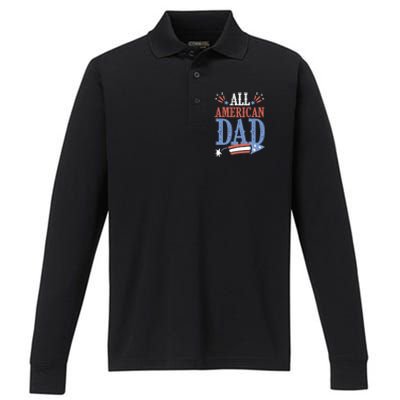 All American Dad 4th Of July Firecracker Independence Day Gift Performance Long Sleeve Polo