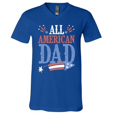 All American Dad 4th Of July Firecracker Independence Day Gift V-Neck T-Shirt