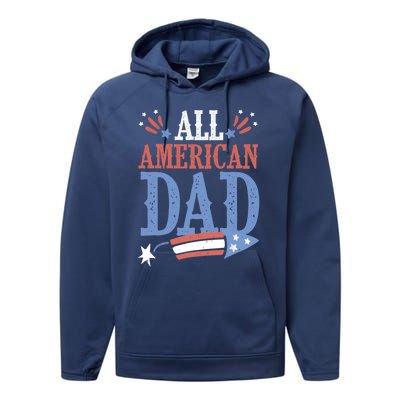 All American Dad 4th Of July Firecracker Independence Day Gift Performance Fleece Hoodie