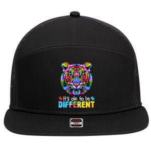 Autism Awareness Day It's OK to be different Colorful Tiger 7 Panel Mesh Trucker Snapback Hat