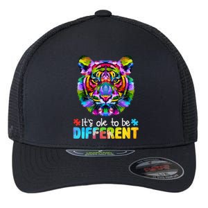 Autism Awareness Day It's OK to be different Colorful Tiger Flexfit Unipanel Trucker Cap