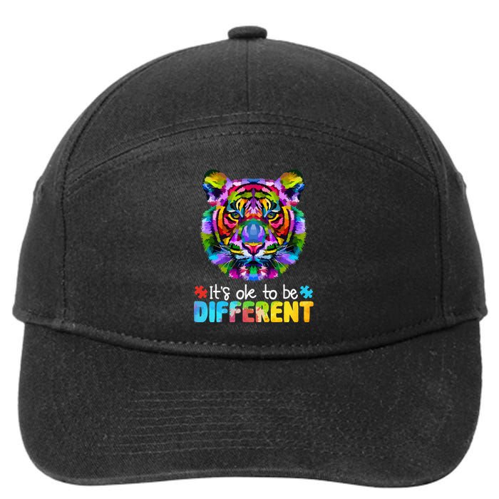 Autism Awareness Day It's OK to be different Colorful Tiger 7-Panel Snapback Hat