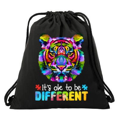 Autism Awareness Day It's OK to be different Colorful Tiger Drawstring Bag