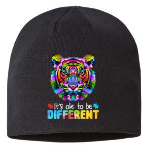 Autism Awareness Day It's OK to be different Colorful Tiger Sustainable Beanie