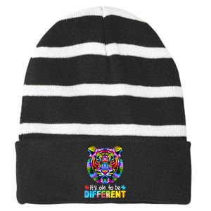 Autism Awareness Day It's OK to be different Colorful Tiger Striped Beanie with Solid Band