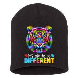 Autism Awareness Day It's OK to be different Colorful Tiger Short Acrylic Beanie