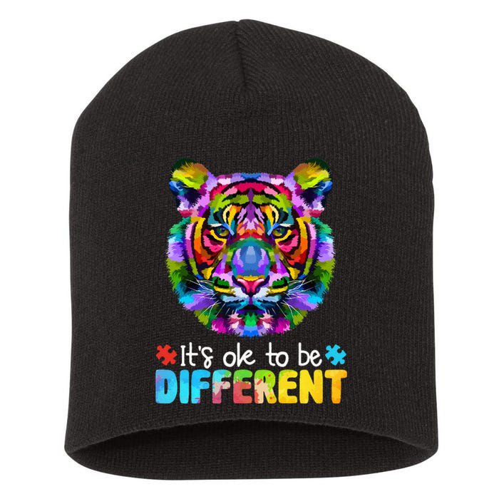 Autism Awareness Day It's OK to be different Colorful Tiger Short Acrylic Beanie