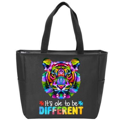 Autism Awareness Day It's OK to be different Colorful Tiger Zip Tote Bag