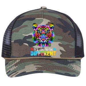 Autism Awareness Day It's OK to be different Colorful Tiger Retro Rope Trucker Hat Cap