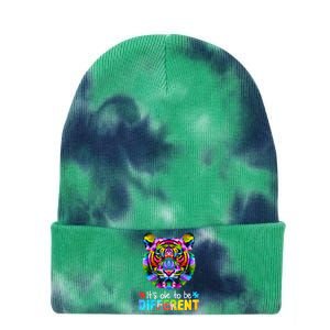 Autism Awareness Day It's OK to be different Colorful Tiger Tie Dye 12in Knit Beanie