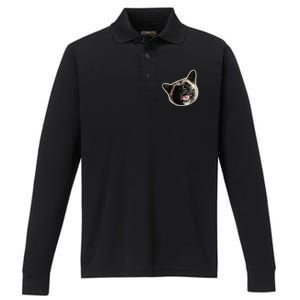 American Akita Dog Lover Design Akita Inu Head Tilt Performance Long Sleeve Polo