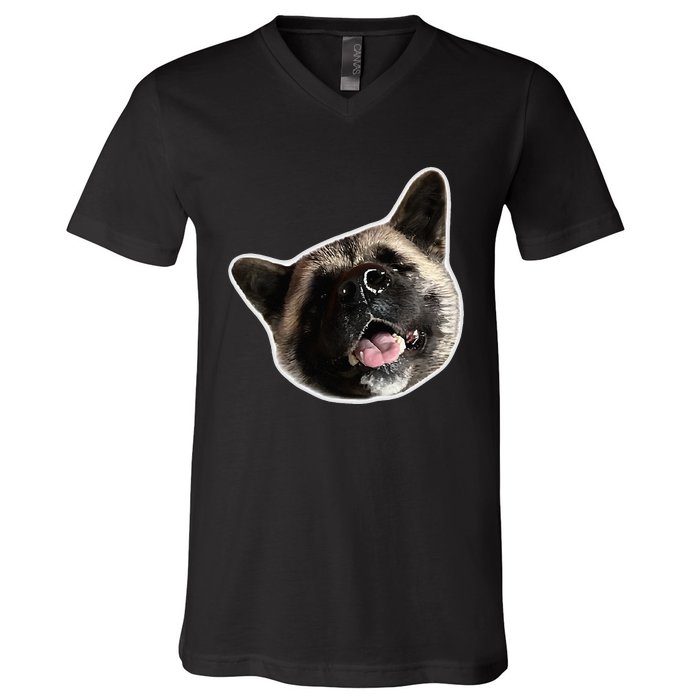 American Akita Dog Lover Design Akita Inu Head Tilt V-Neck T-Shirt