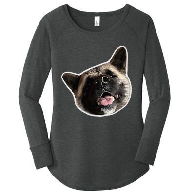 American Akita Dog Lover Design Akita Inu Head Tilt Women's Perfect Tri Tunic Long Sleeve Shirt