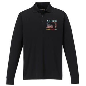 Armed And Dadly Funny Deadly Father Gift For Father's Day Performance Long Sleeve Polo