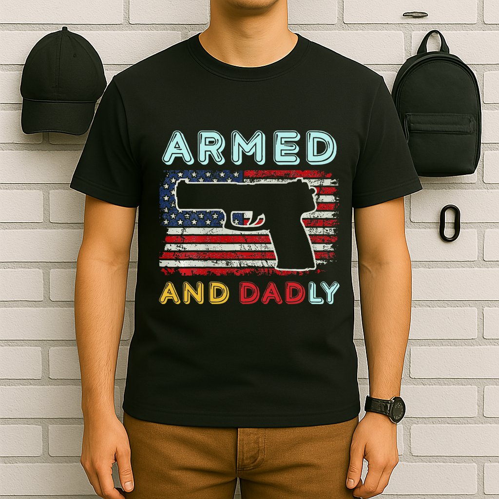 Armed And Dadly Funny Deadly Father Gift For Father's Day T-Shirt