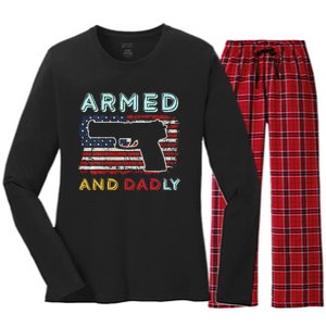 Armed And Dadly Funny Deadly Father Gift For Father's Day Women's Long Sleeve Flannel Pajama Set 