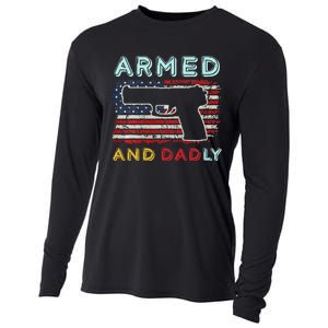 Armed And Dadly Funny Deadly Father Gift For Father's Day Cooling Performance Long Sleeve Crew