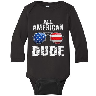 All American Dude 4th Of July Sunglasses Baby Long Sleeve Bodysuit