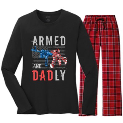 Armed And Dadly Funny Deadly Father Gifts For Fathers Day Women's Long Sleeve Flannel Pajama Set 