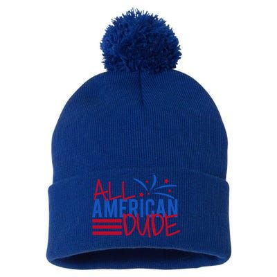 All American Dude 4th July Gift Pom Pom 12in Knit Beanie