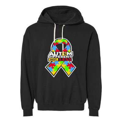 Autism Awareness Different Not Less Puzzle Ribbon Garment-Dyed Fleece Hoodie