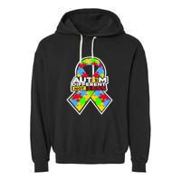 Autism Awareness Different Not Less Puzzle Ribbon Garment-Dyed Fleece Hoodie