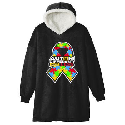 Autism Awareness Different Not Less Puzzle Ribbon Hooded Wearable Blanket