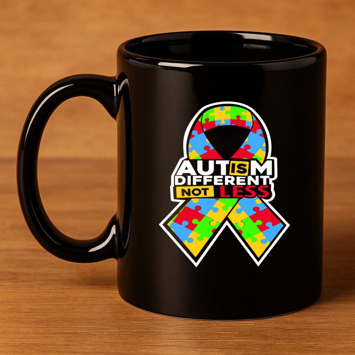 Autism Awareness Different Not Less Puzzle Ribbon 11oz C Handle Ceramic Mug