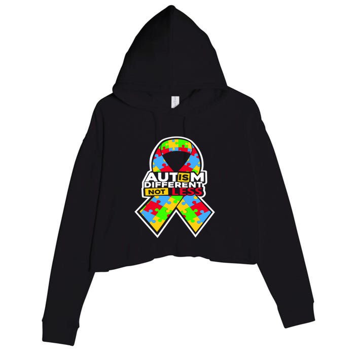 Autism Awareness Different Not Less Puzzle Ribbon Crop Fleece Hoodie