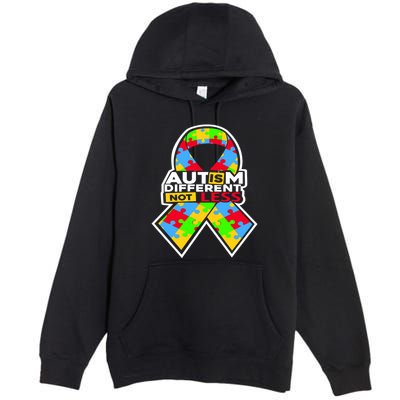 Autism Awareness Different Not Less Puzzle Ribbon Premium Pullover Hoodie