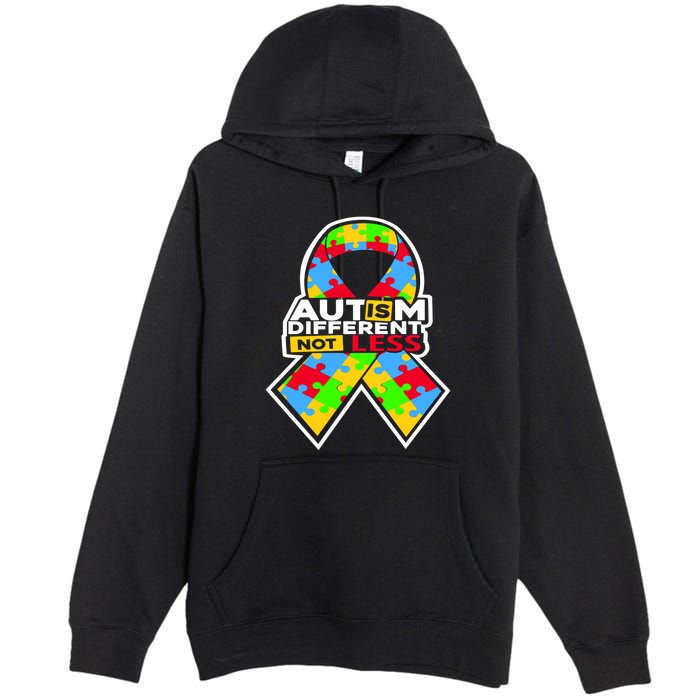 Autism Awareness Different Not Less Puzzle Ribbon Premium Pullover Hoodie