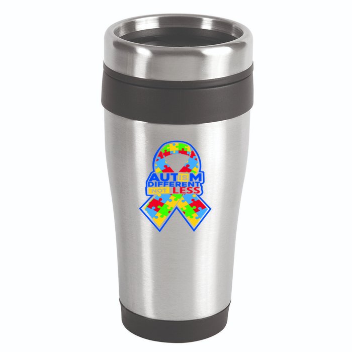 Autism Awareness Different Not Less Puzzle Ribbon 16oz Travel Tumbler
