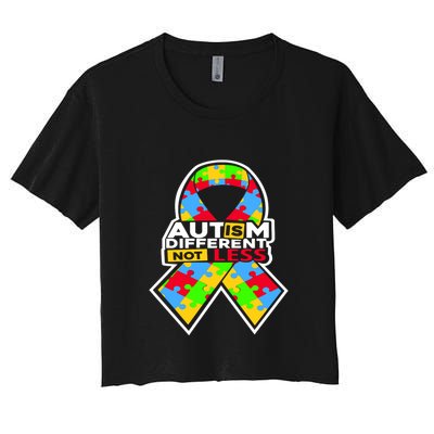 Autism Awareness Different Not Less Puzzle Ribbon Crop Top