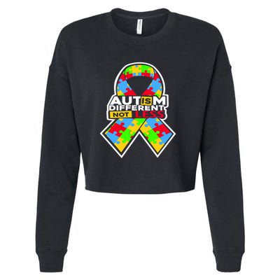 Autism Awareness Different Not Less Puzzle Ribbon Cropped Pullover Crew