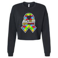 Autism Awareness Different Not Less Puzzle Ribbon Cropped Pullover Crew